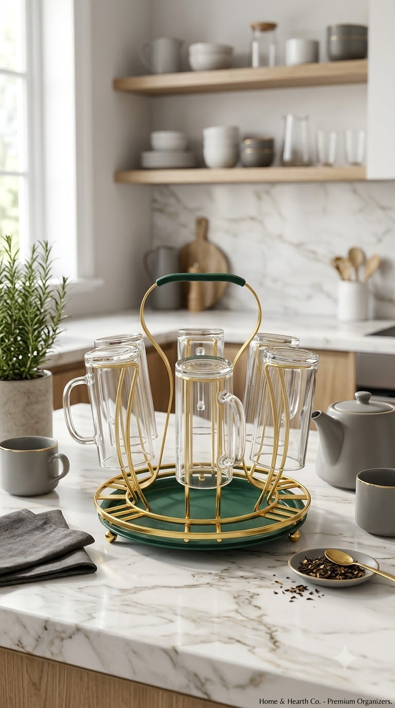 Luxury 6-Piece Glass Tea & Coffee Cup Set with Metal Stand