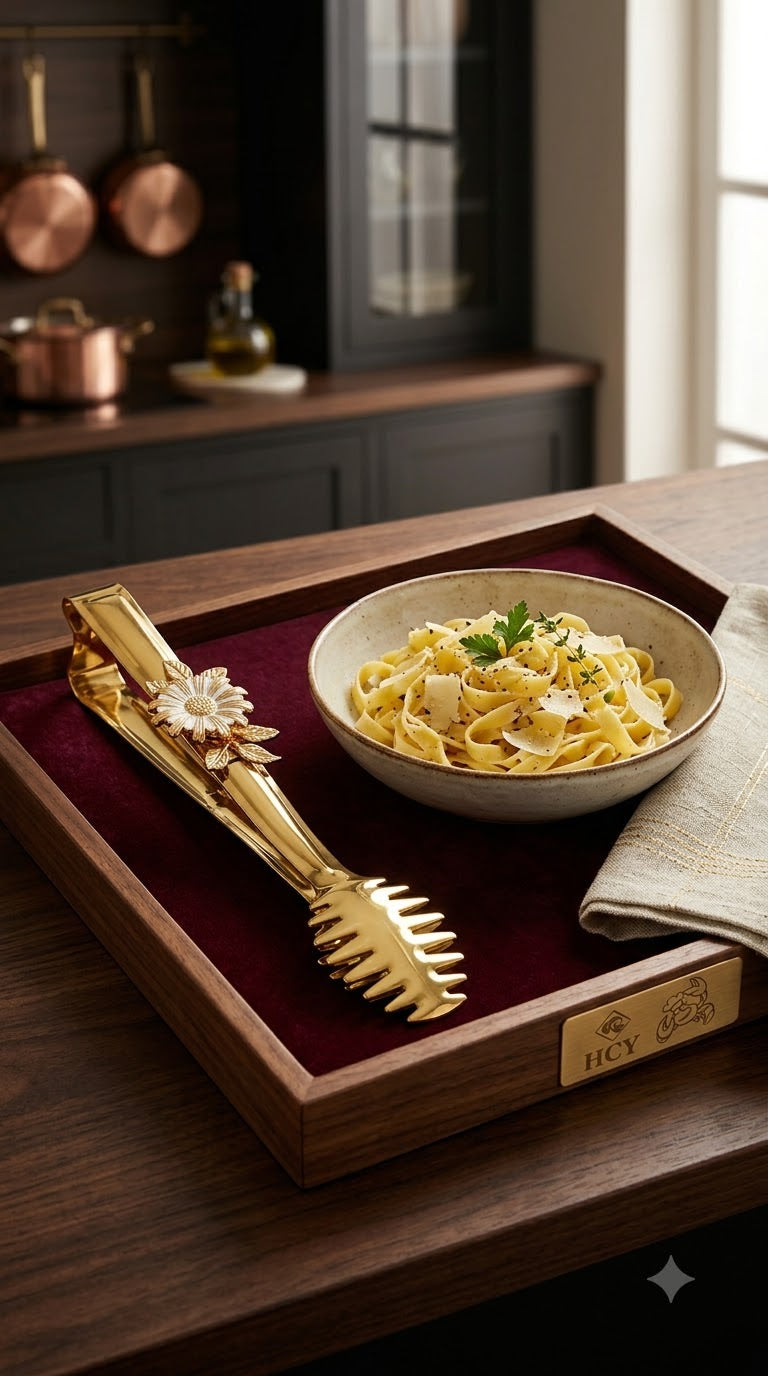 Luxury Golden Pasta Serving Tongs