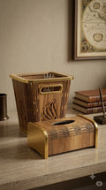 Luxury Wooden Tissue Box & Waste Bin Set