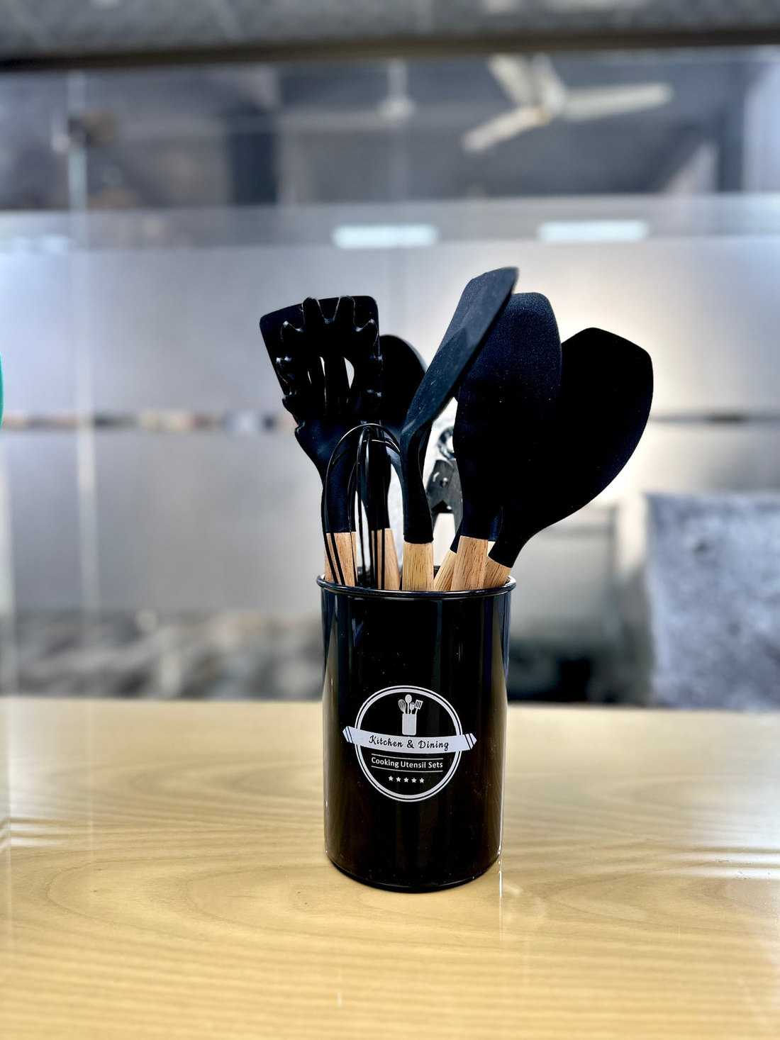 12-Piece Black Kitchen Utensil Set with Holder