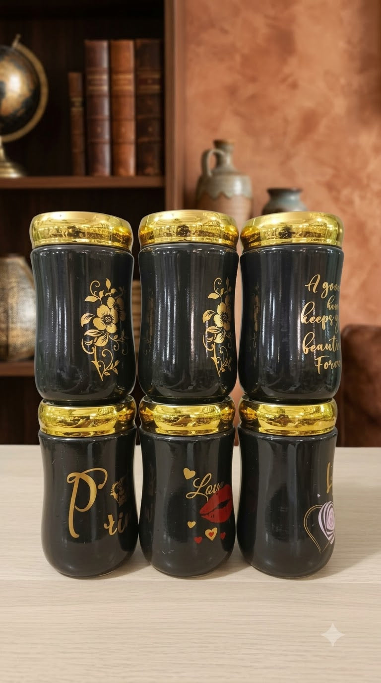 Luxury Black & Gold Spice Jar Set – 6 Piece