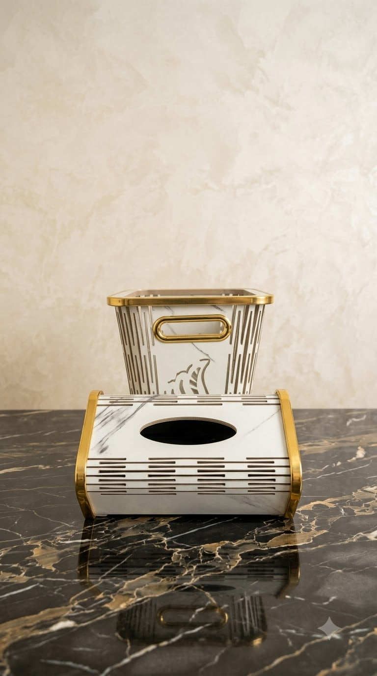 Luxury Wooden Tissue Box & Waste Bin Set