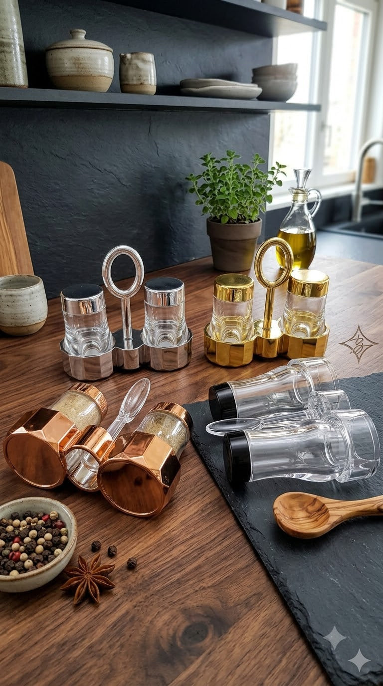 Luxury Glass Spice Jar Set with Decorative Holder