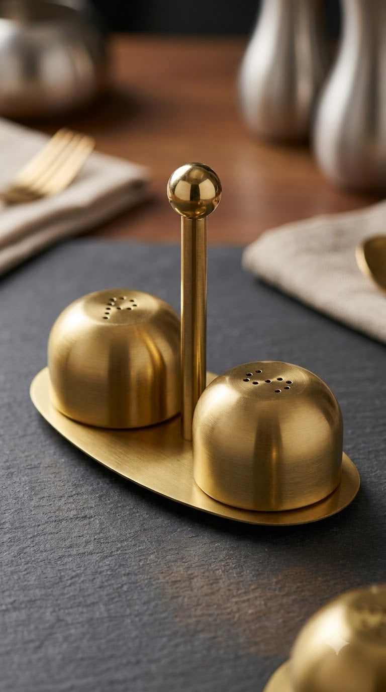 Luxury Brass Salt & Pepper Shaker Set with Tray