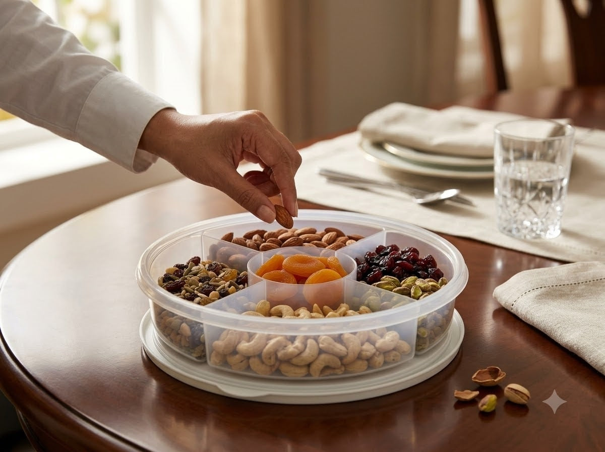 5-Compartment Rotating Dry Fruit & Snack Organizer