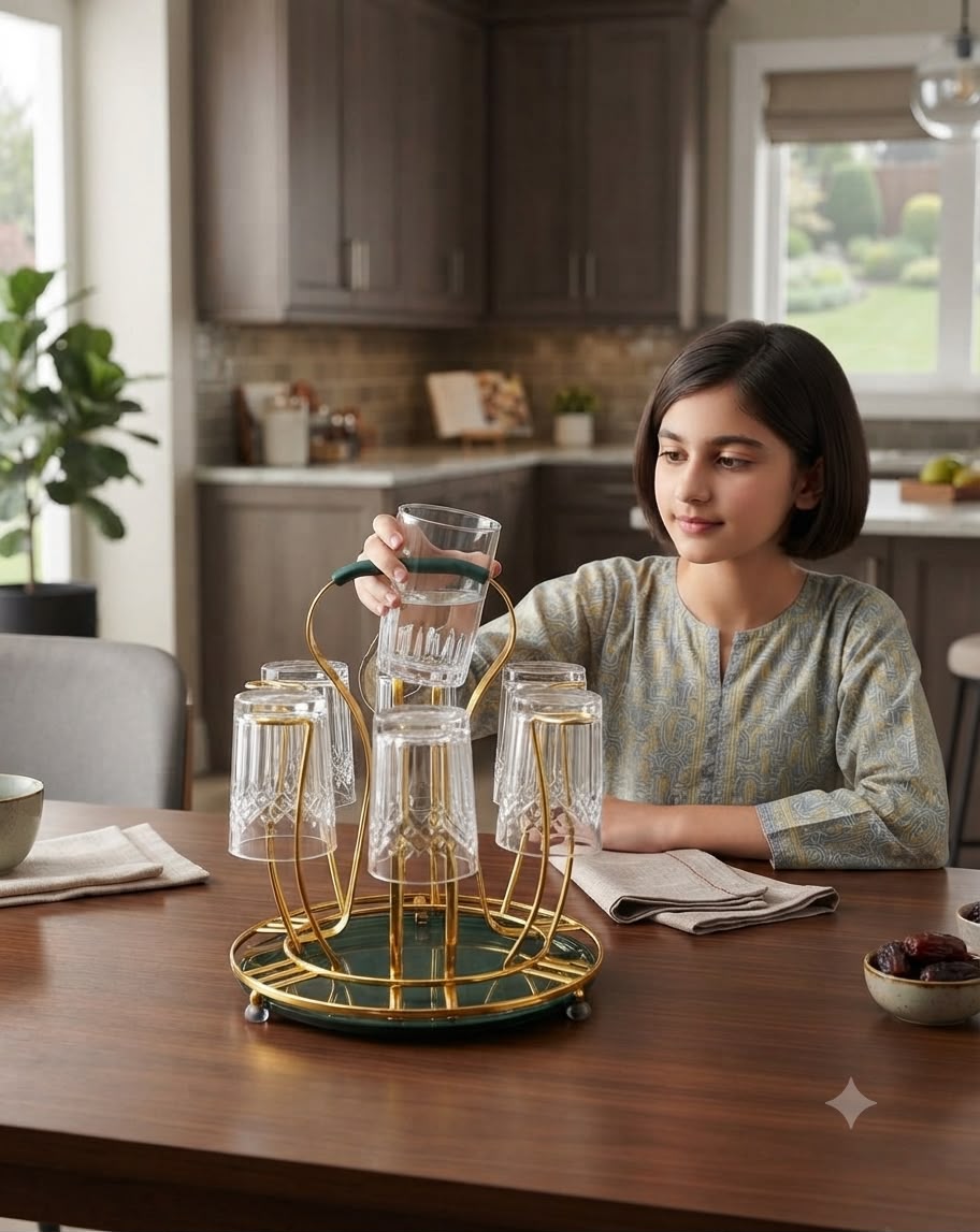 Luxury 6-Piece Glass Tea & Coffee Cup Set with Metal Stand