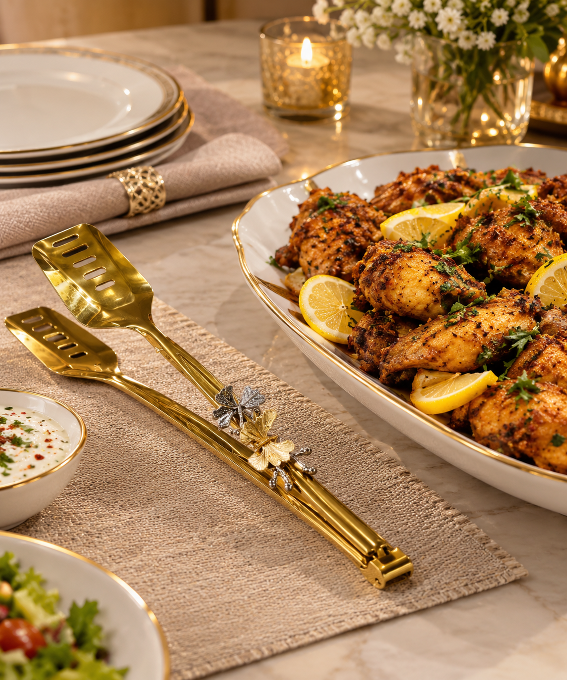 Royal Gold Butterfly Serving Tongs – Elegant Metallic Cutlery for Luxury Dining