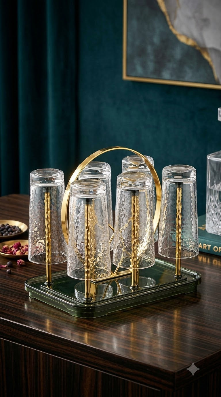 Luxury 6-Piece Glass Tumbler & Display Stand Set