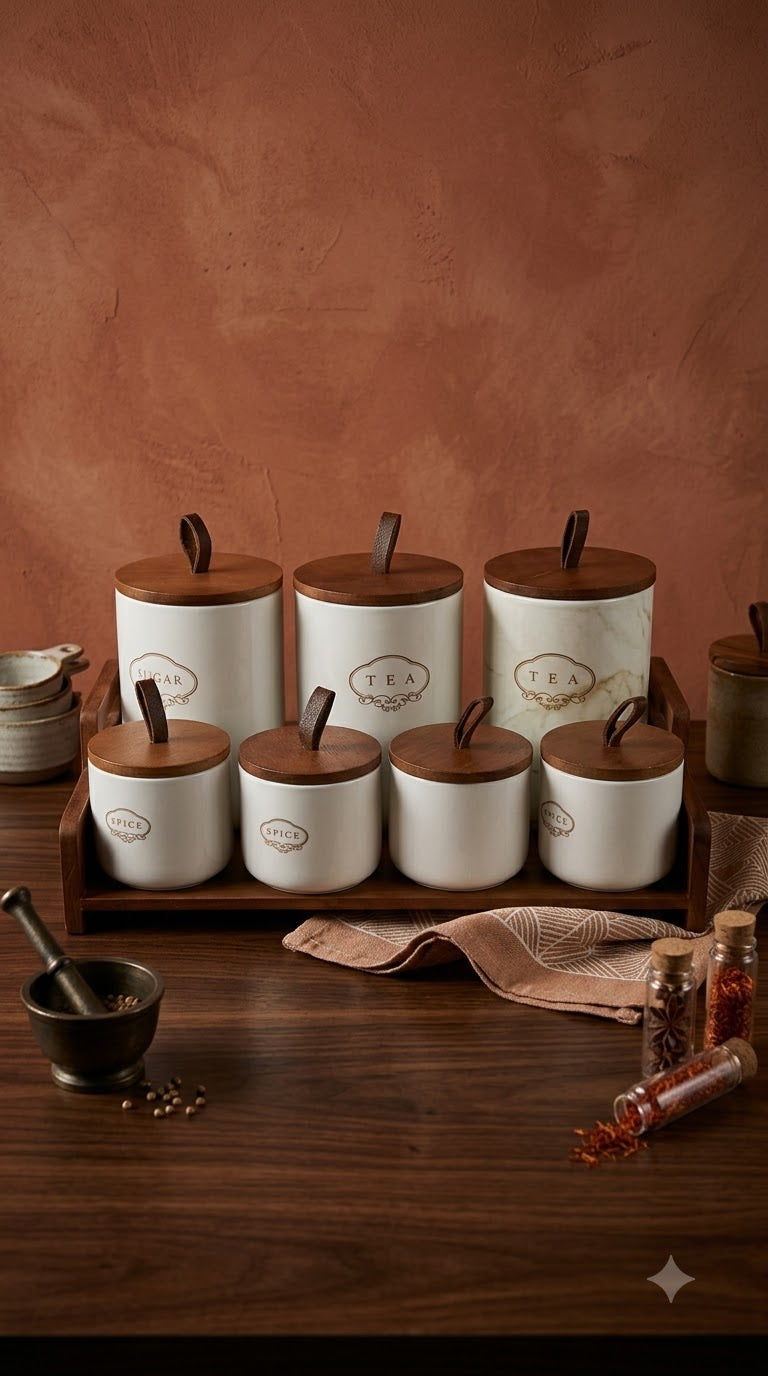 7-Piece Kitchen Storage Canister Set with Wooden Lids