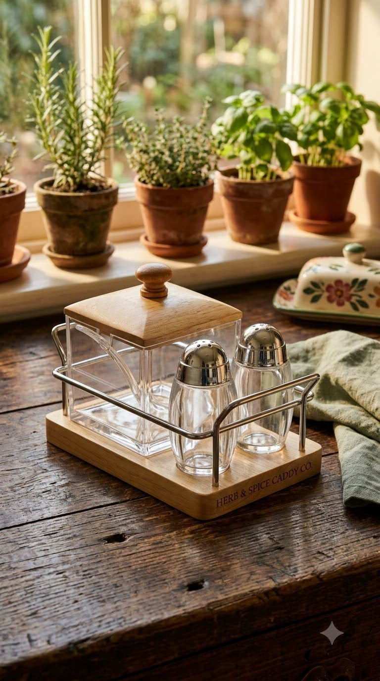 3-Piece Spice & Salt & Pepper Set with Wooden Holder