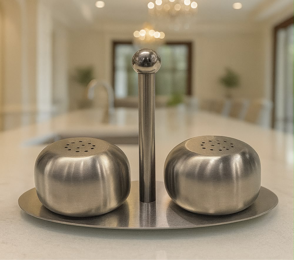 Luxury Brass Salt & Pepper Shaker Set with Tray