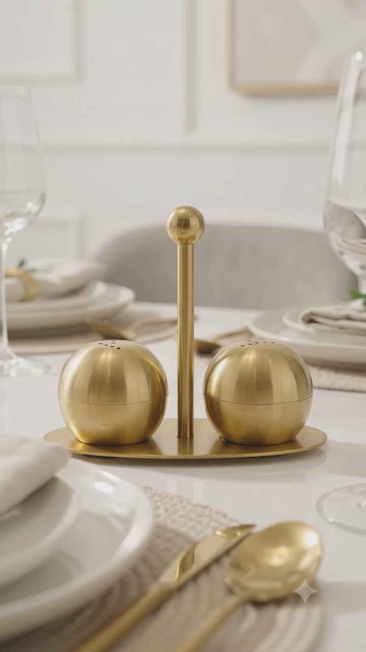 Luxury Brass Salt & Pepper Shaker Set with Tray